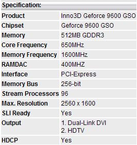 Inno 3d GeForce 9600 GSO